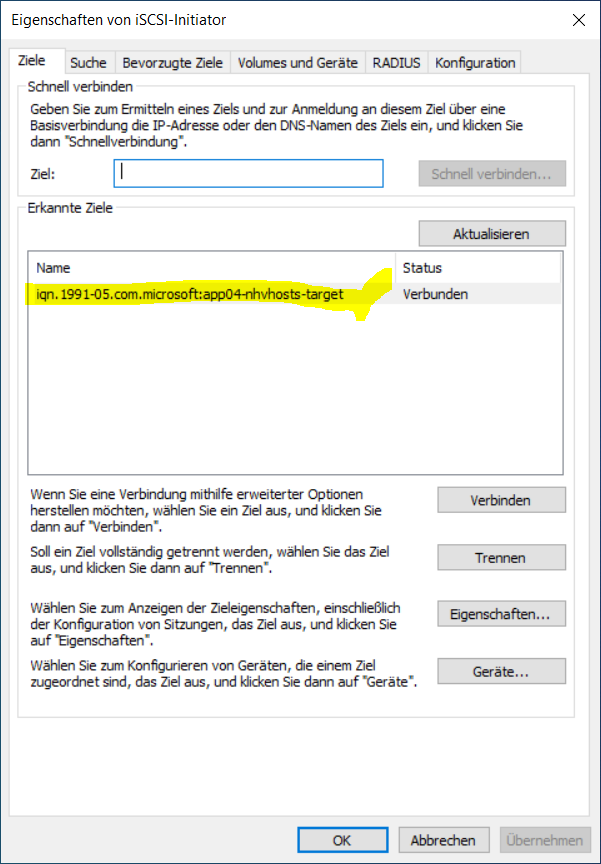 Eigenschaften von iSCSI-Initiator